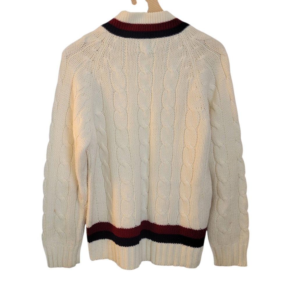 Vintage 1980's Izod Lacoste Mens Tennis Sweater Chunky Cable Knit Cricket M - Picture 8 of 11